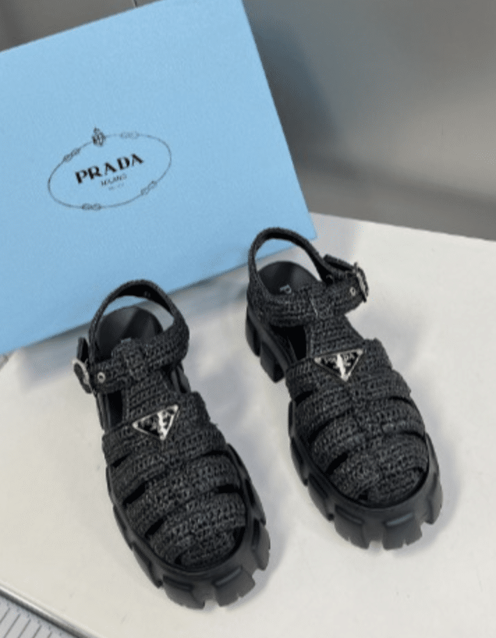 Prada Monolith Crochet Sandals Black view 4