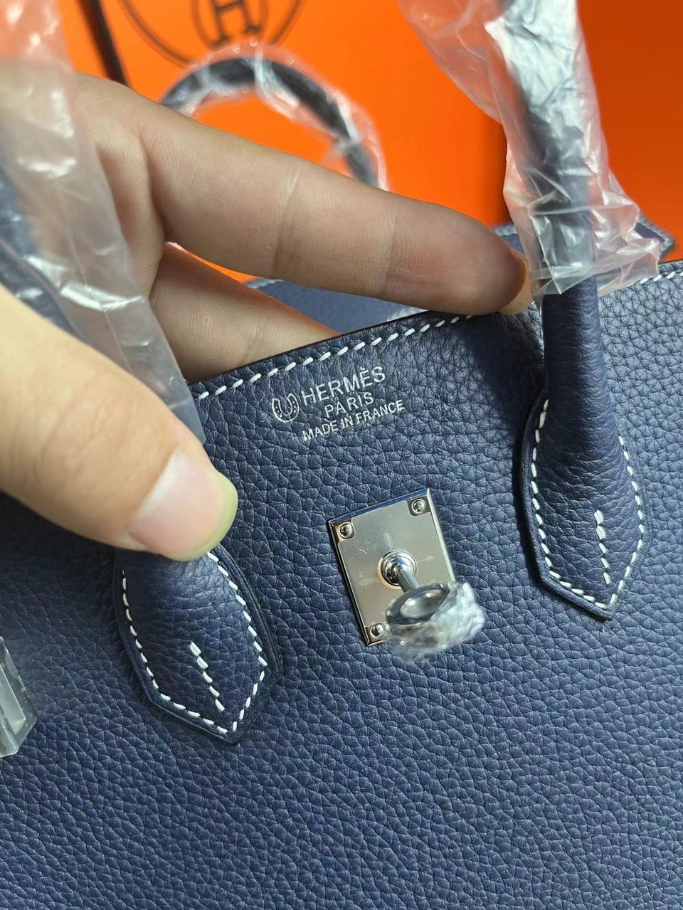 Hermes Birkin 25Cm Navy Blue Togo Leather Silver Hardware view 6