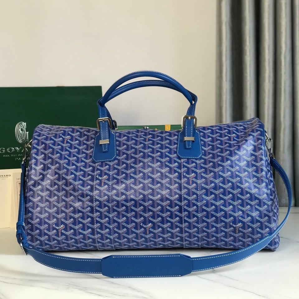 Goyard Boston 50 Bag Cm Sapphire Blue Goyardine Canvas And Calfskin Trim view 11