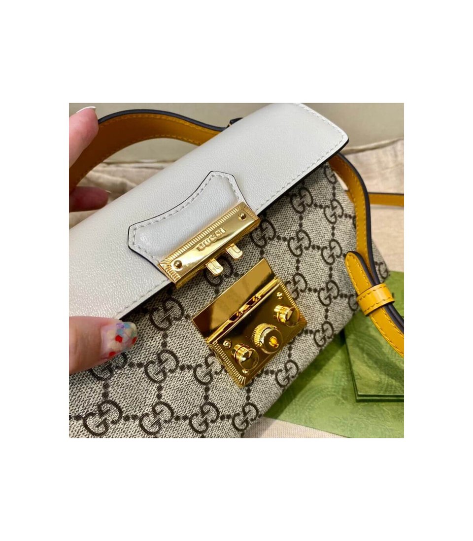 Gucci Padlock Mini Shoulder Bag Ivory &amp; Orange Leather 18cm/7in view 14