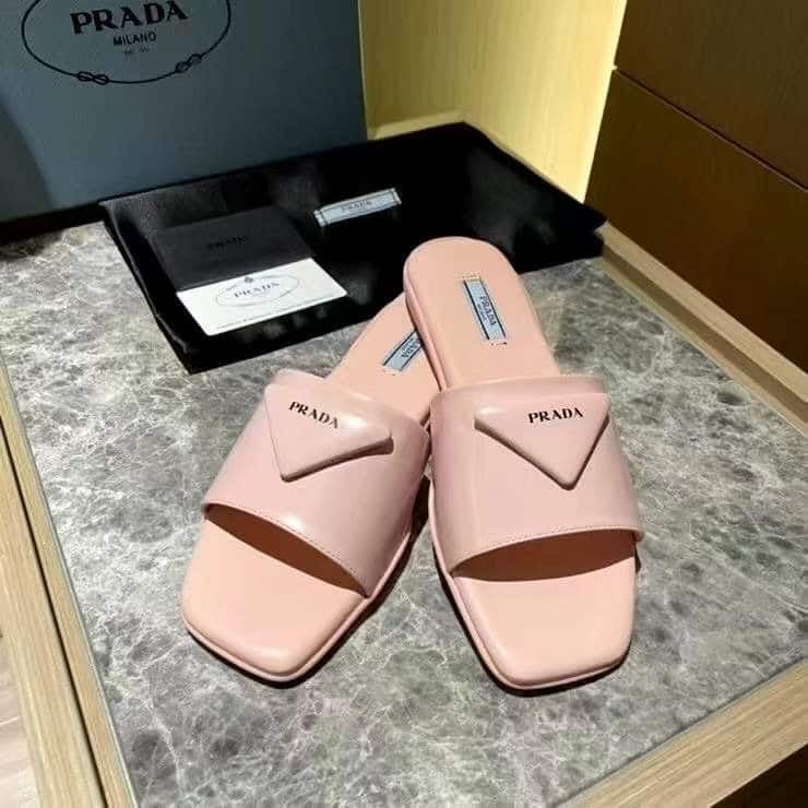 Prada Brushed Leather Slide In Pink view 4