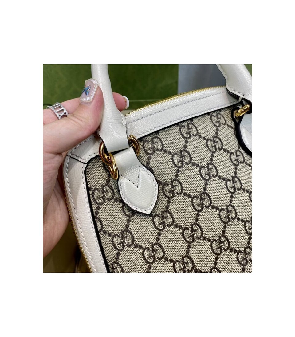 Gucci Horsebit 1955 Mini Top Handle Bag In White GG Supreme Canvas 20cm/ 7.9in view 11