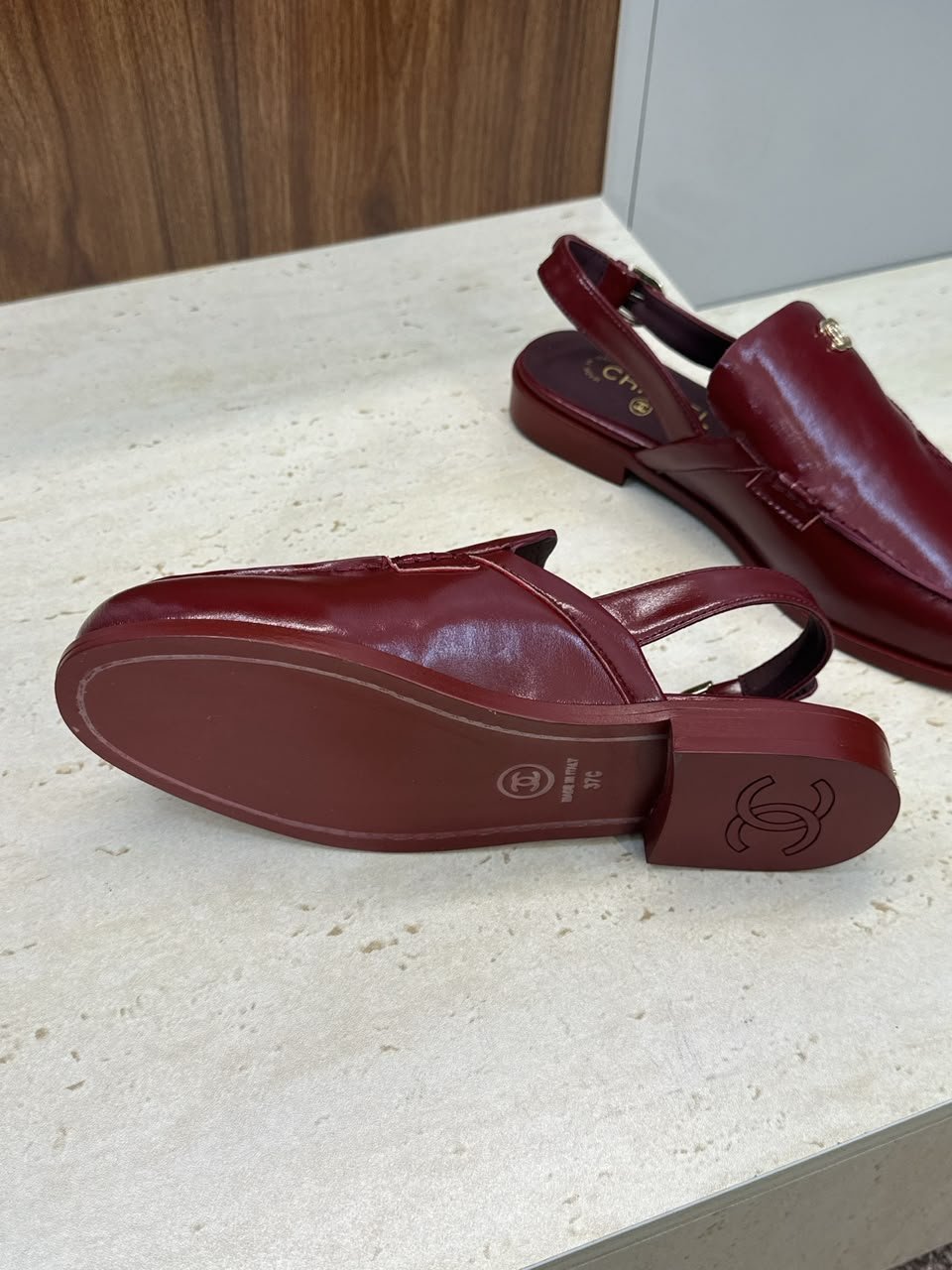 Chanel Patent Calfskin Slingback Mules with CC Logo Burgundy Patent Calfskin G39840 view 5