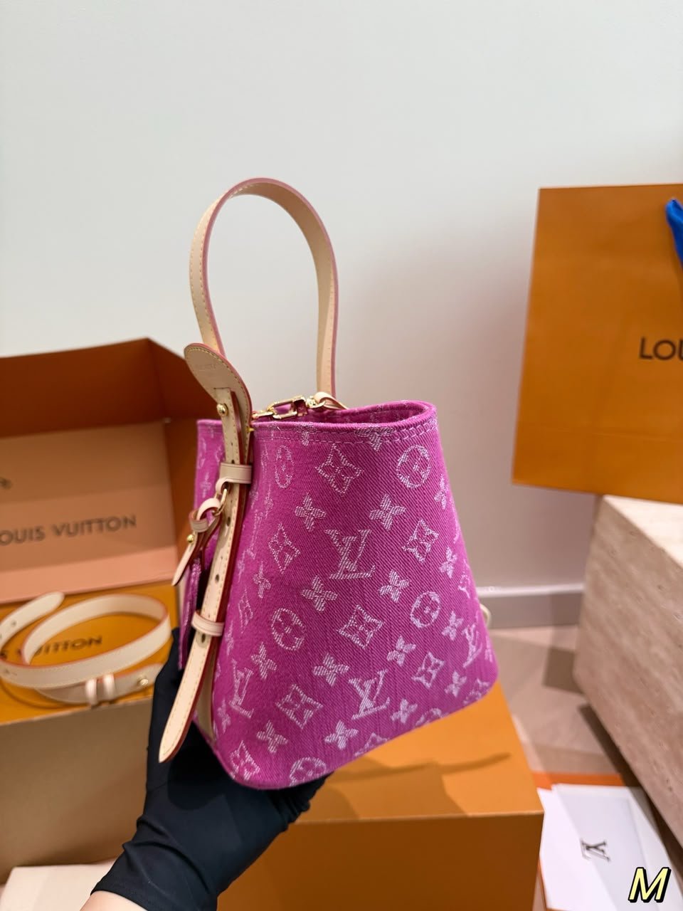Louis Vuitton All In BB Bag Fuchsia Denim Fabric 16cm M27626 view 8