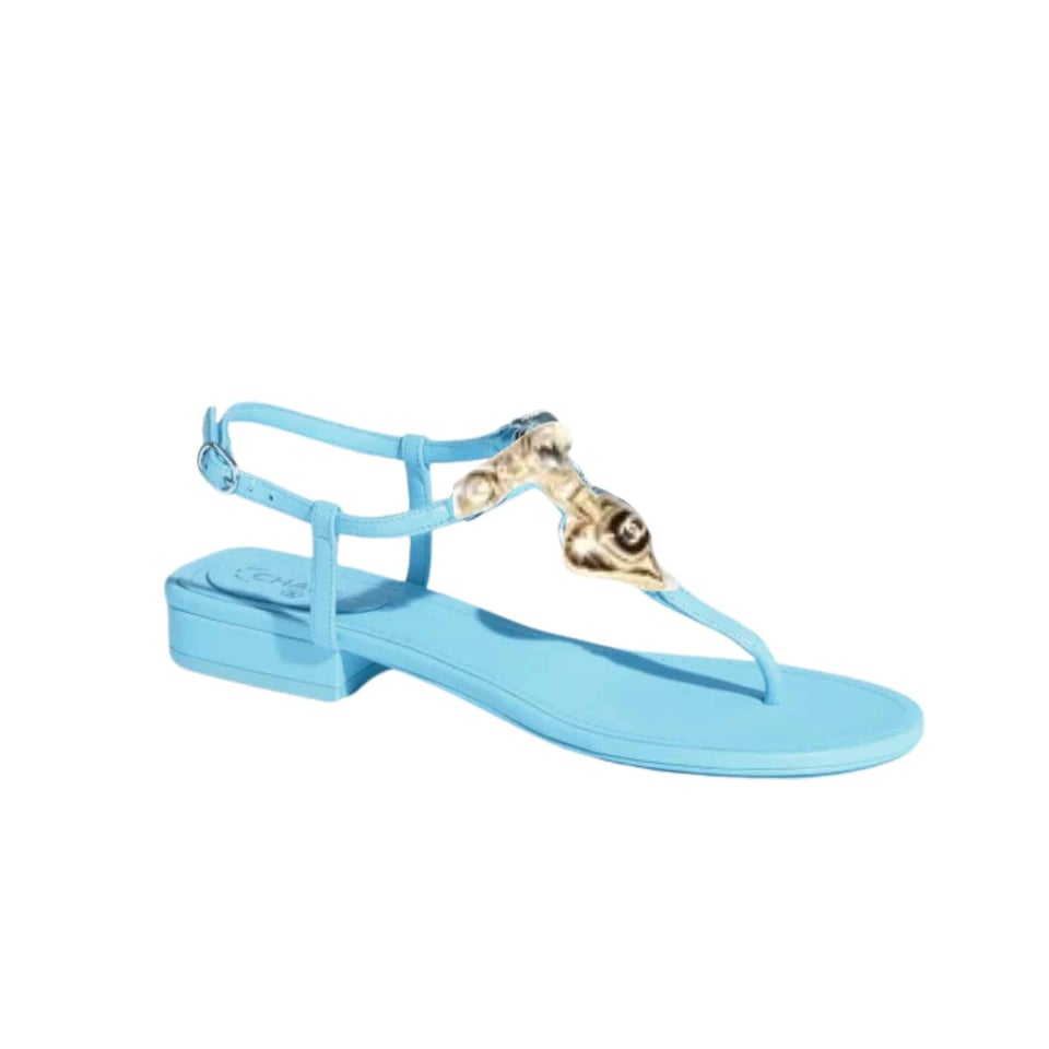 Chanel Shiny Pearl Crystal Cc Heart Thong Sandals Light Blue view 2