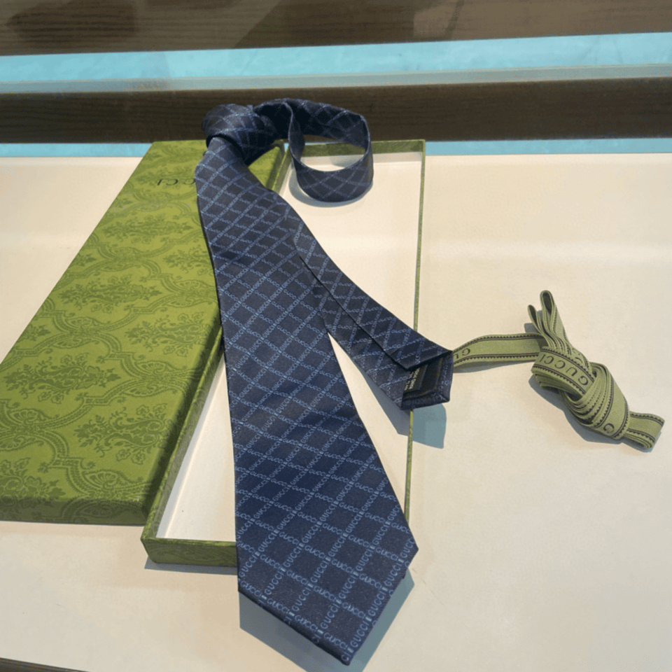 Gucci Pattern Navy Blue Canvas Tie For Men view 5