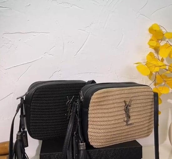Saint Laurent Lou Camera Bag In Raffia And Smooth Leather Naturel 24Cm view 4