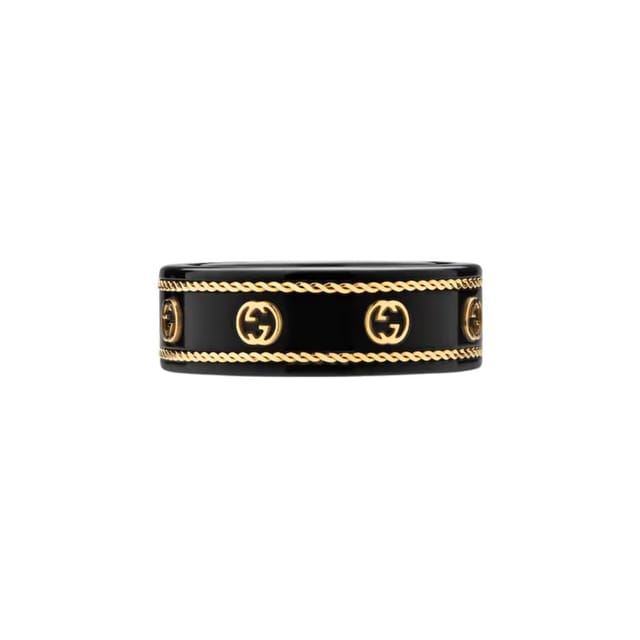 Gucci Icon Ring With Yellow Gold Interlocking G Black