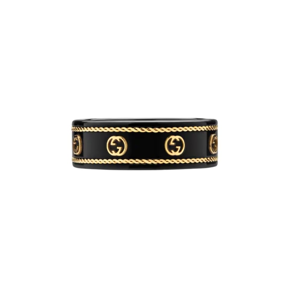 Gucci Icon Ring With Yellow Gold Interlocking G Black