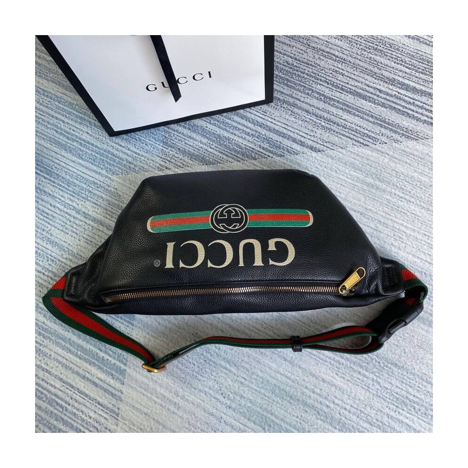 Gucci Print Leather Belt Bag Black view 6