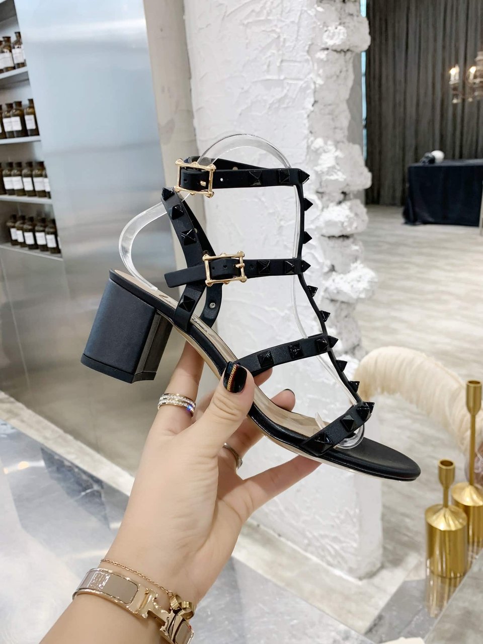 Valentino Garavani Rockstud Leather Sandals Black view 7
