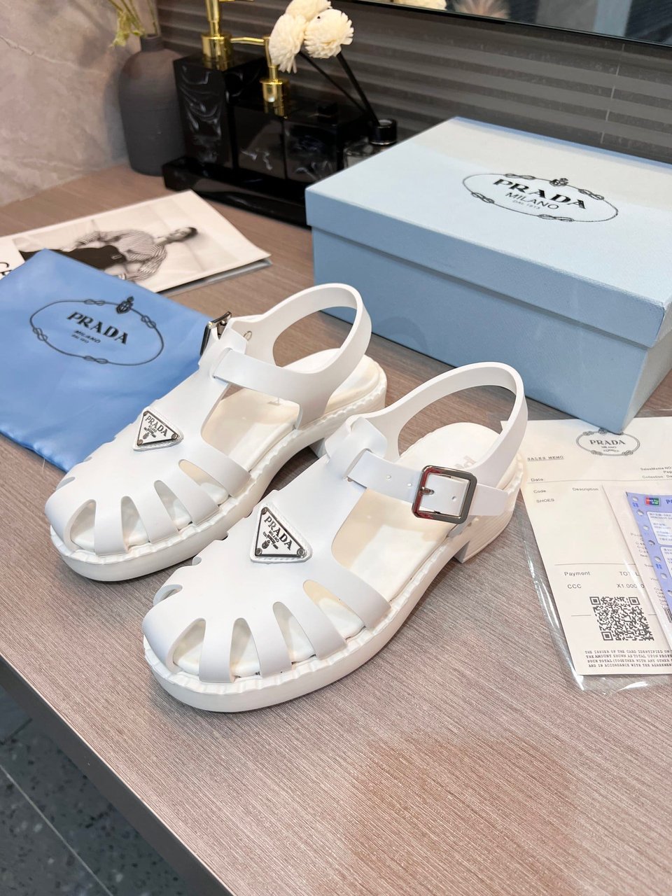 Prada Sporty Foam Rubber Sandals White 1X857M 3Lkk F0009 F 50 view 5