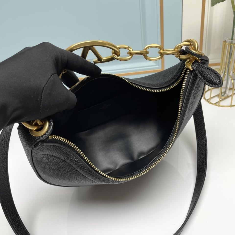Valentino Garavani Vlogo Moon Medium Grainy Hobo Bag With Chain Black 29Cm 4W0B0N59Jdk 0No view 7
