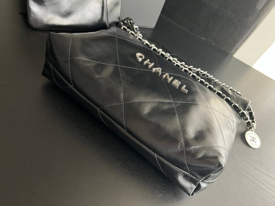 Chanel Hobo Bag 22 Black Lambskin Silver Hardware view 5