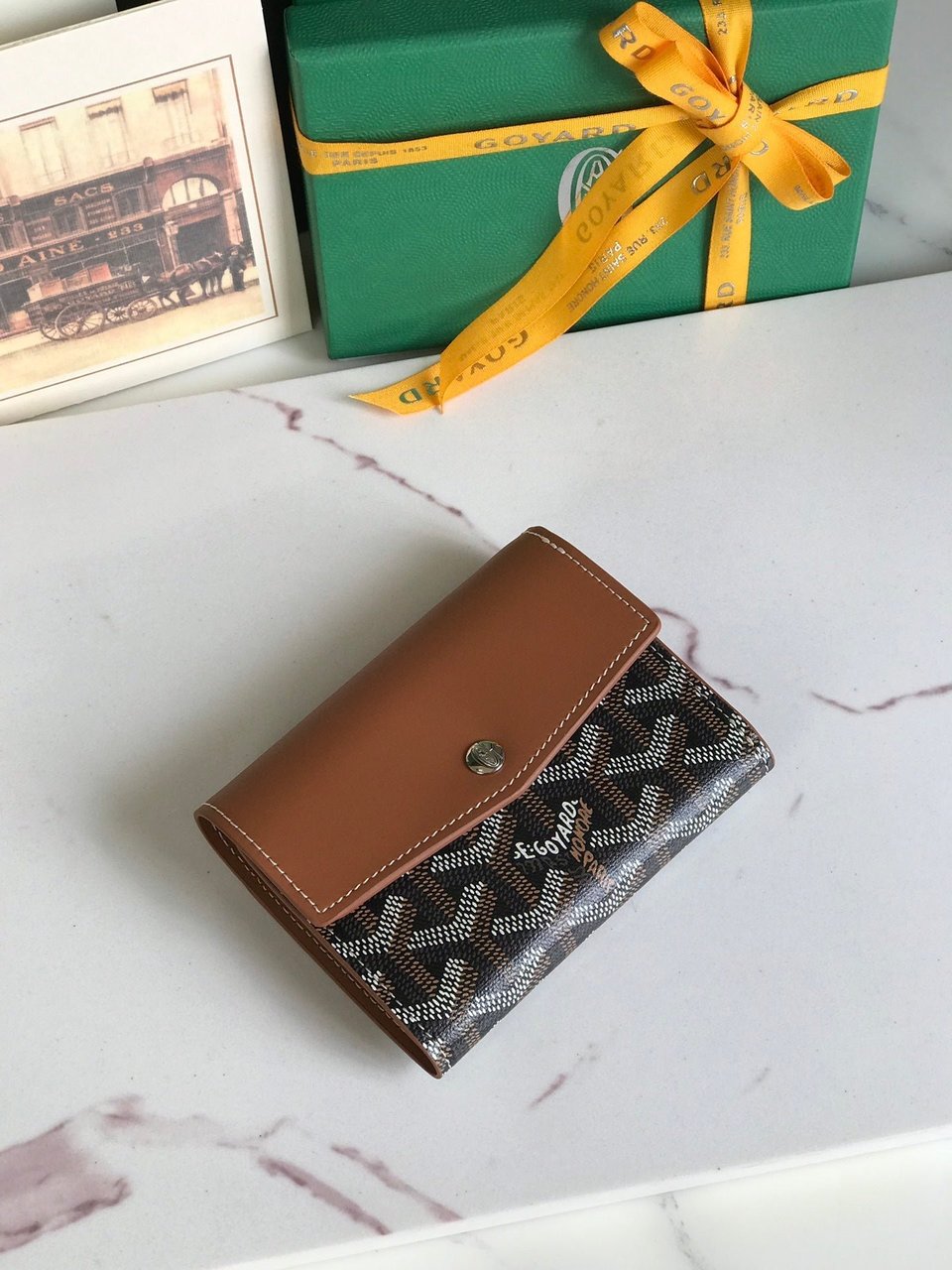 Goyard Saint-Gabriel Wallet 12 Cm Tan Calfskin And Black Goyardine Canvas view 9