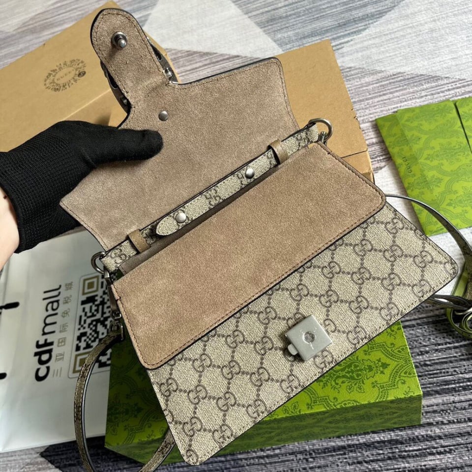 Gucci Small Dionysus Top Handle Bag Taupe Suede Trim view 16