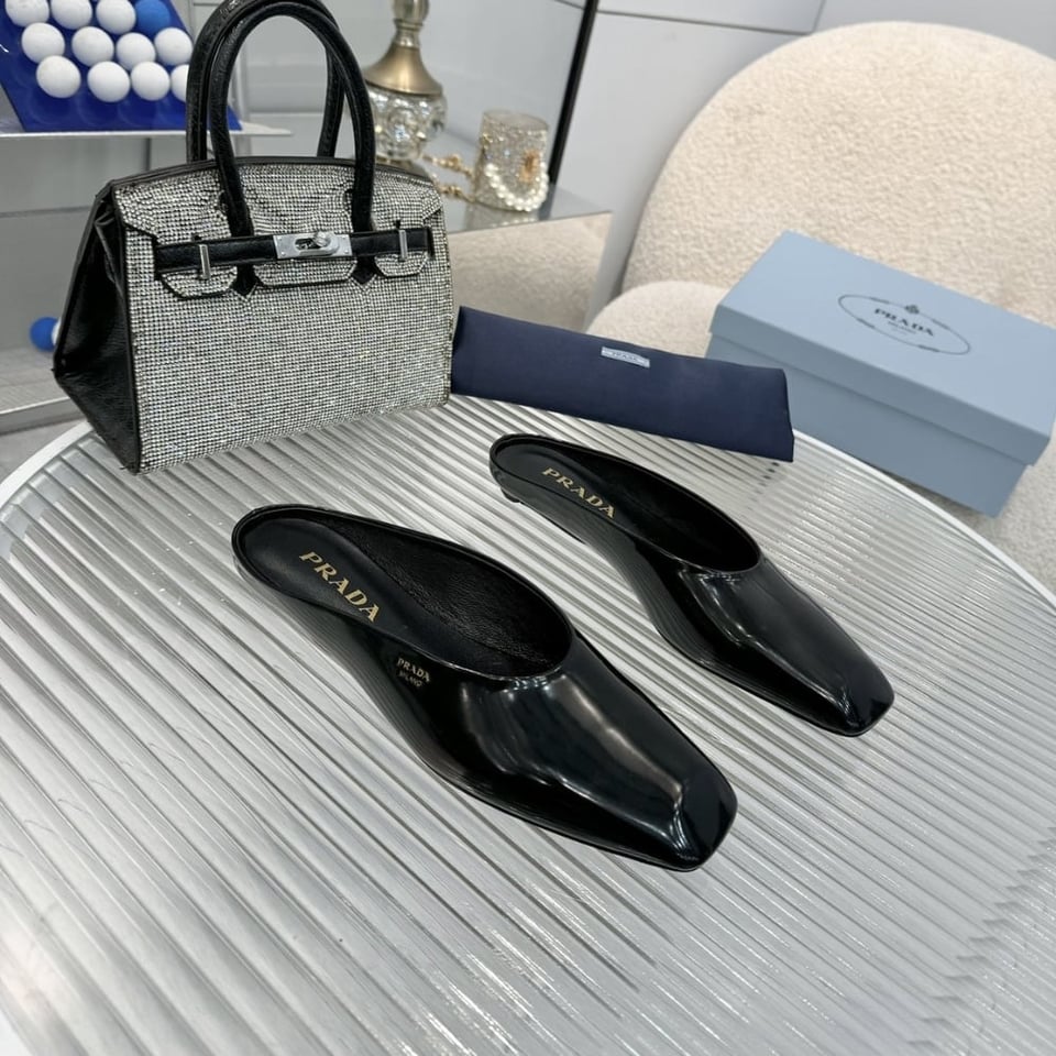 Prada Brushed Leather Mules Black 1S825N 055 F0002 F 015 view 6