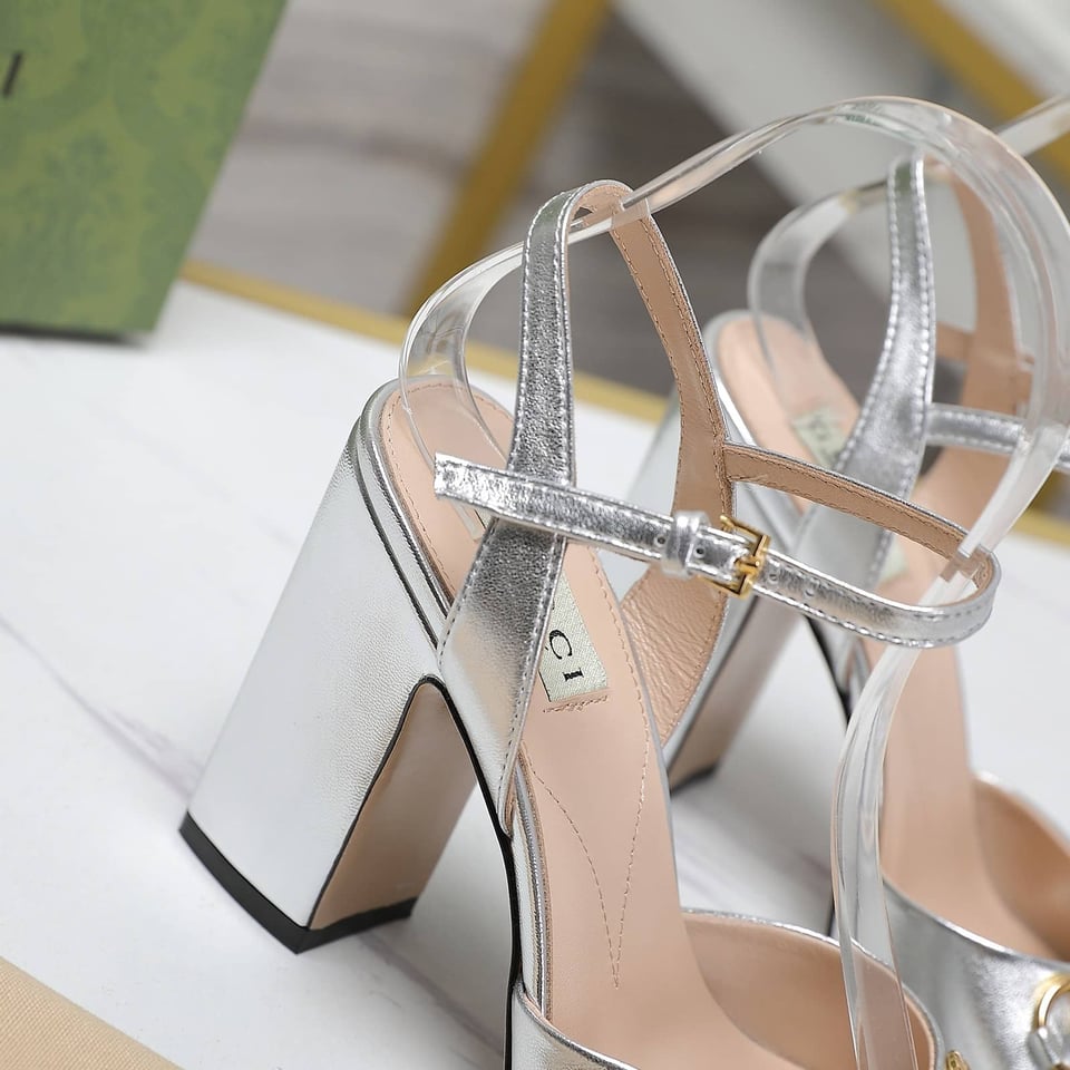 Gucci Women’S Horsebit High Heel Sandal Silver view 3