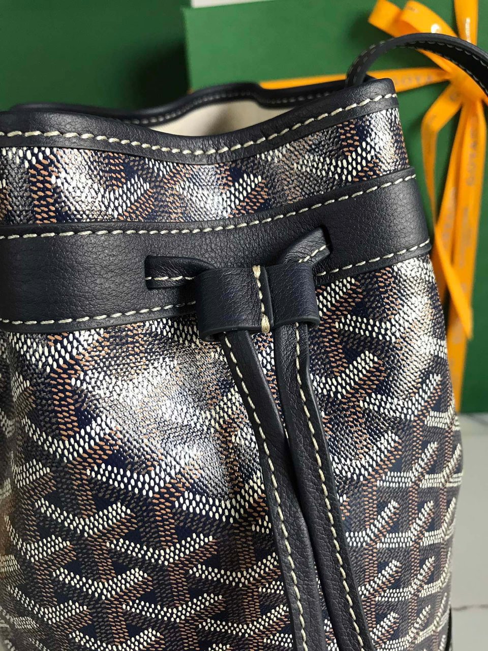 Goyard Petit Flot Bucket Bag 22cm Navy Blue Goyardine Canvas And Lambskin Trim view 8