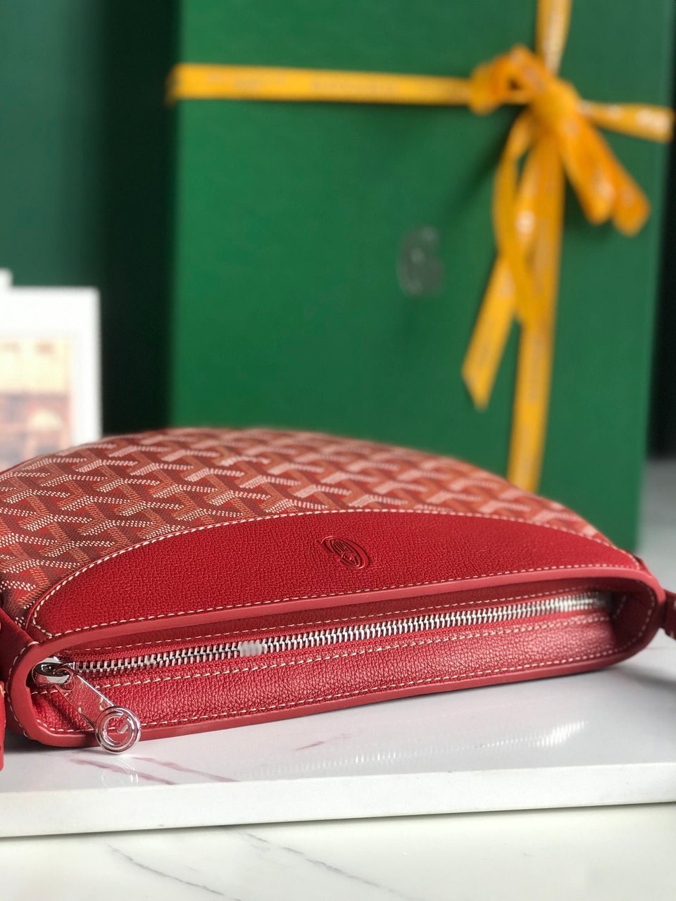 Goyard Hirondelle Bag 25 Cm Classic Red Lambskin And Goyardine Canvas view 3