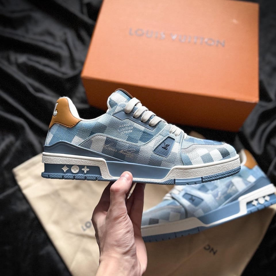 Louis Vuitton Trainer Sneakers Blue Textured Calfskin 1AKCCR view 2