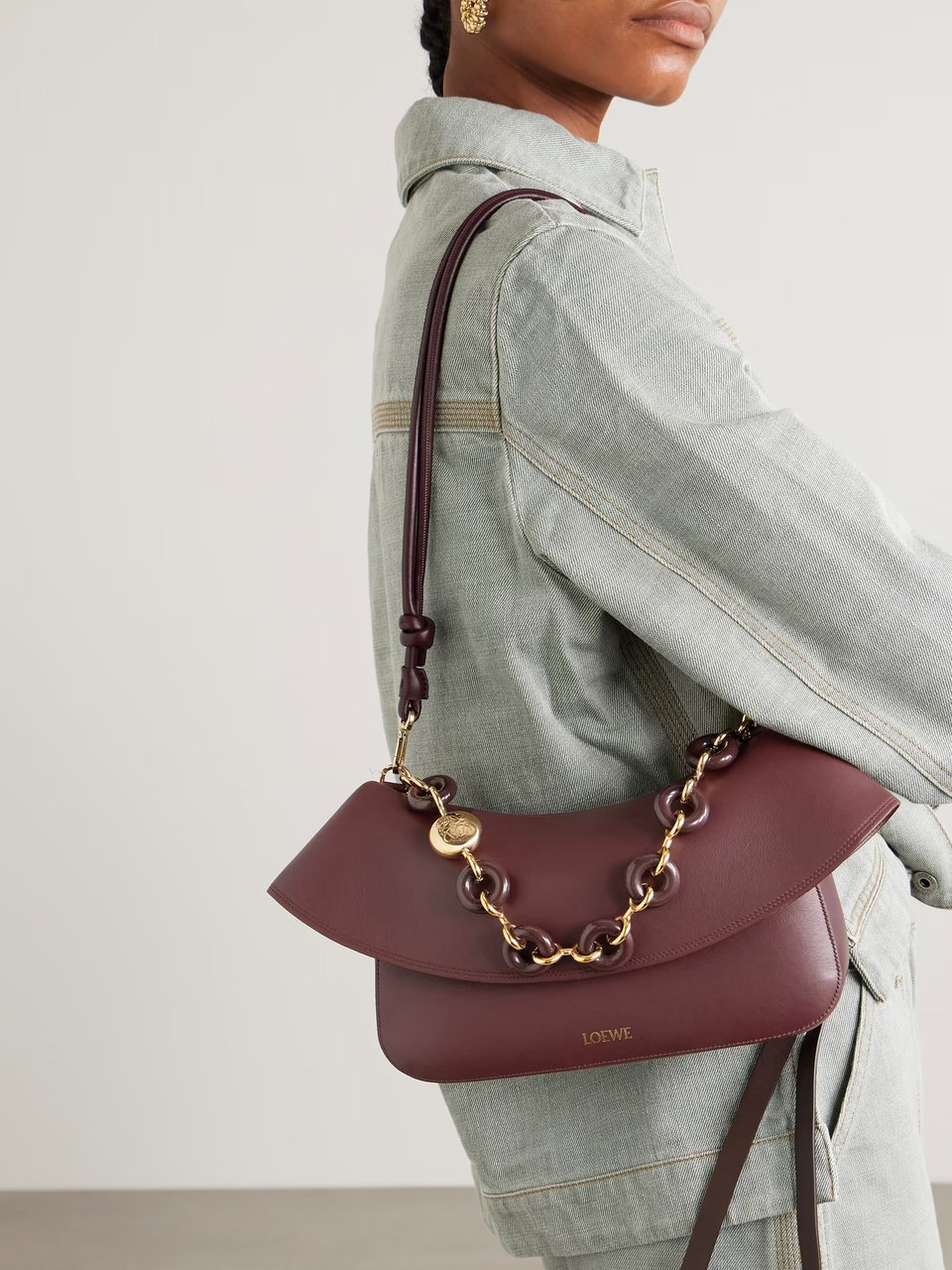 LOEWE Burgundy Medium Leather Ola Shoulder Bag view 10