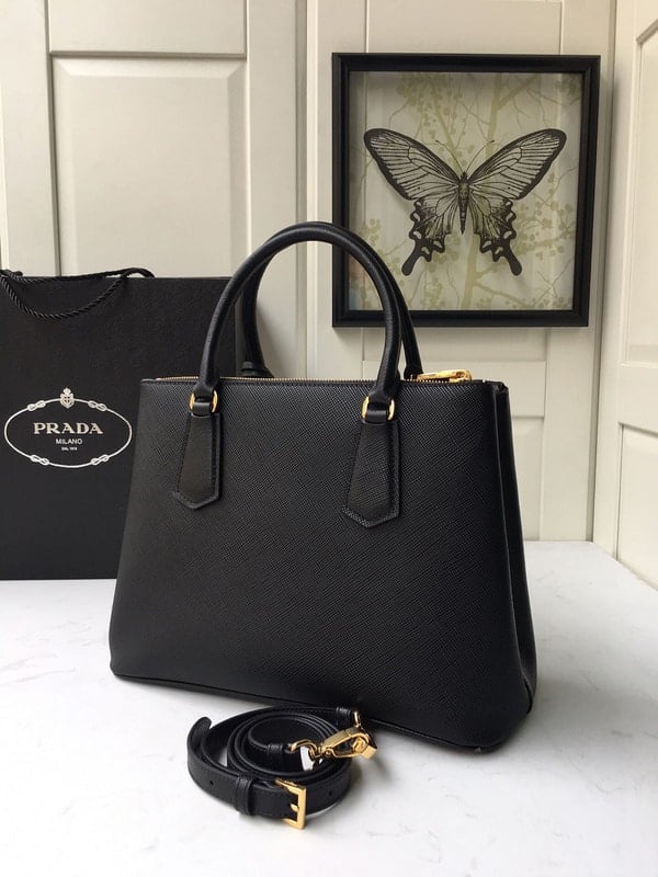 Prada Large Galleria Saffiano Leather Bag In Black view 6