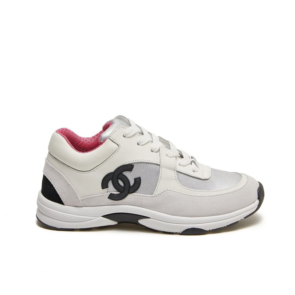 Chanel Suede And Leather Cc Low Top Sneakers White Pink view 2