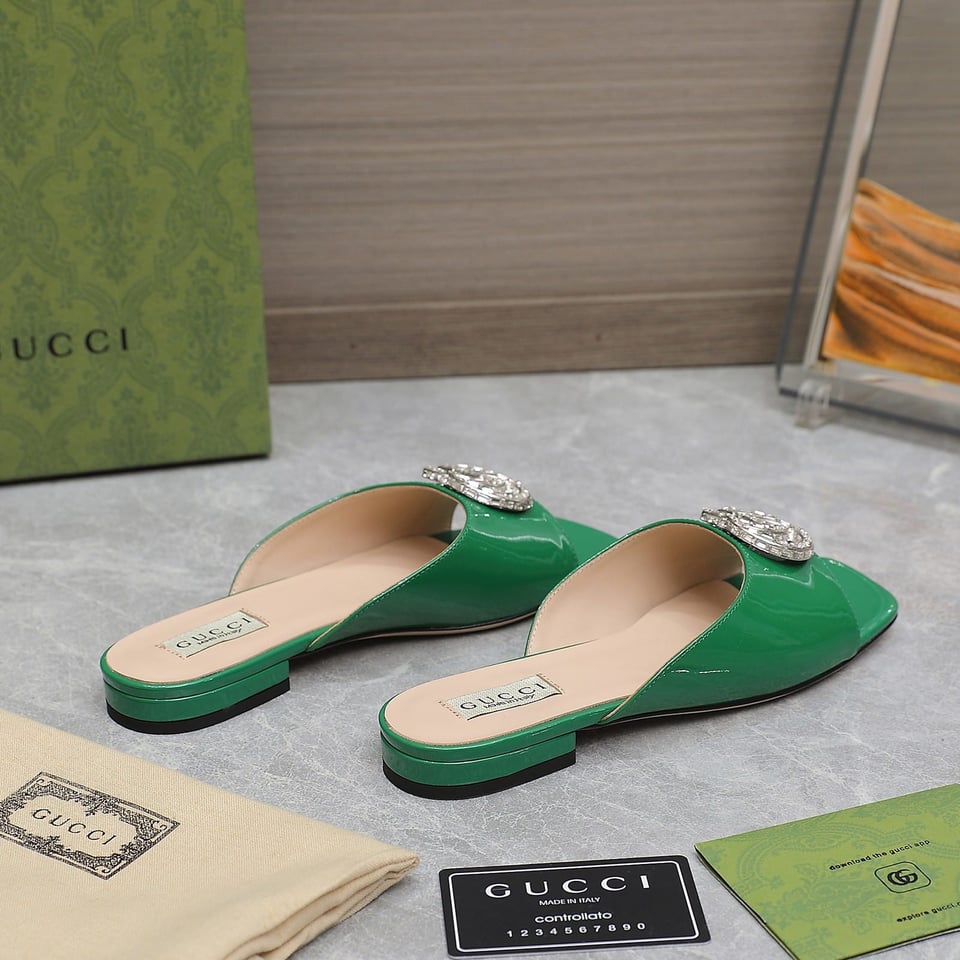 Gucci Gg Crystal Slippers Green view 3