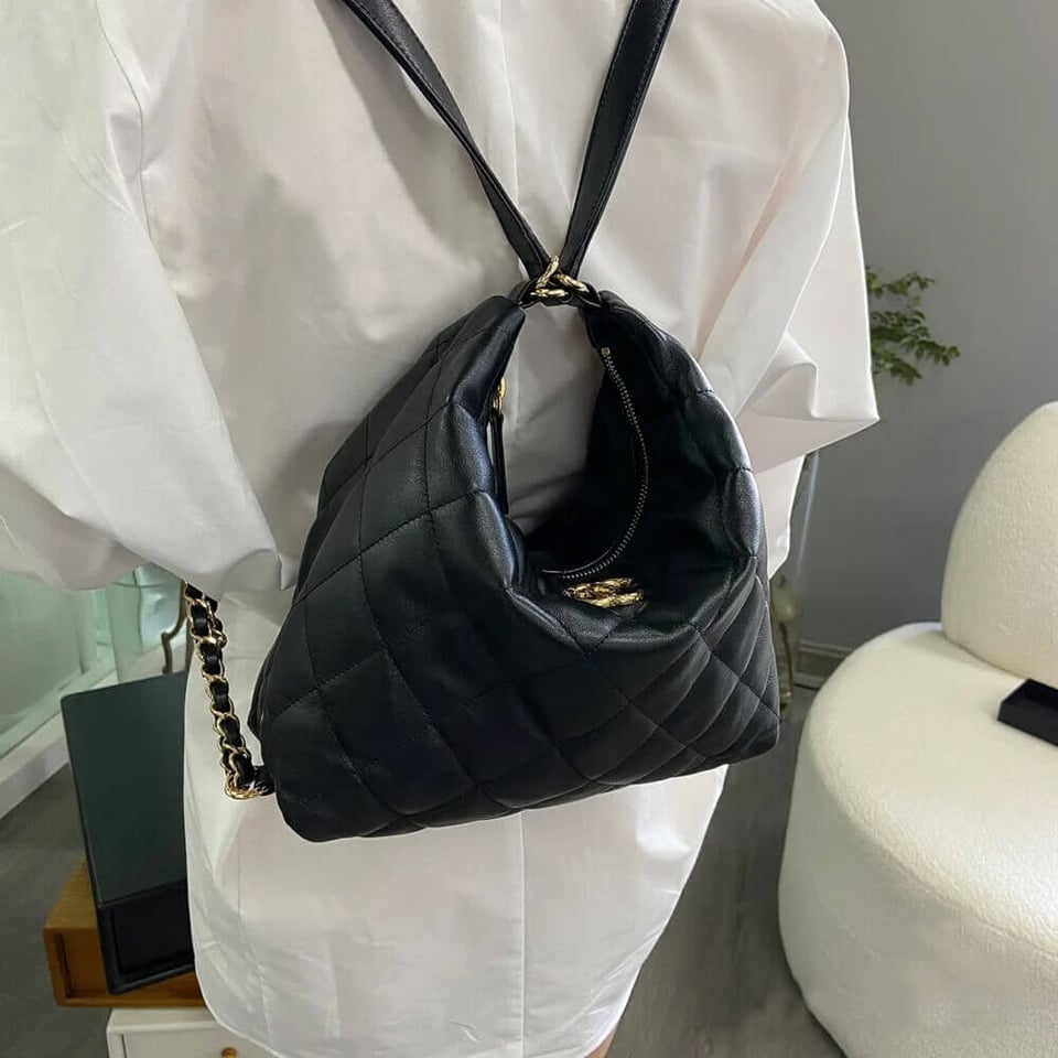 Chanel Hobo Bag in Black Lambskin view 3