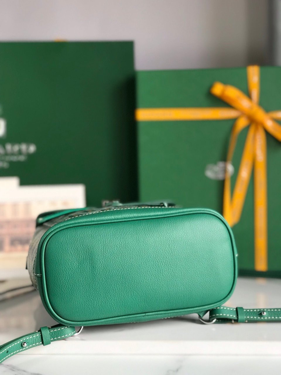 Goyard Alpin Mini Backpack 21 Cm Green Lambskin And Goyardine Canvas view 8