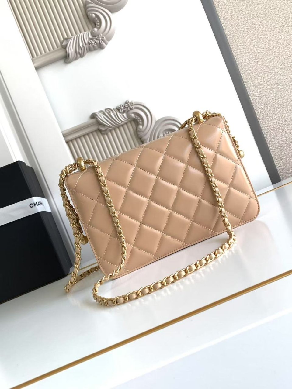 Chanel Calfskin Quilted Perfect Fit Flap Beige 22cm view 4