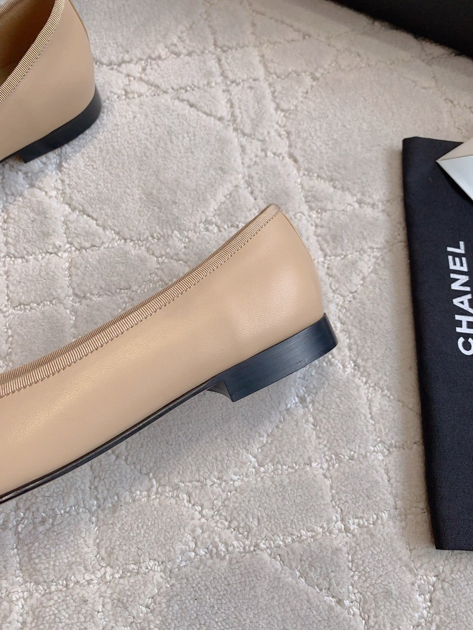 Chanel Cambon Leather Ballet Flats Beige For Women view 11