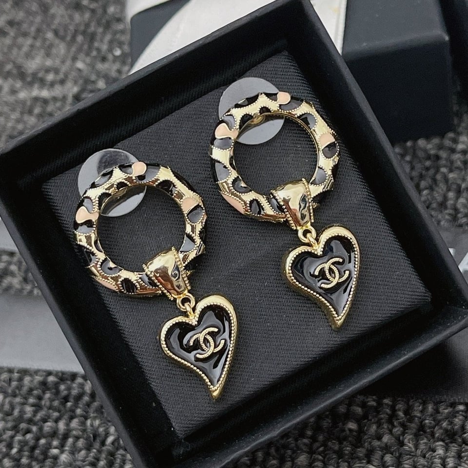 Chanel Classic Love Double C Logo Leopard Round Earrings view 4