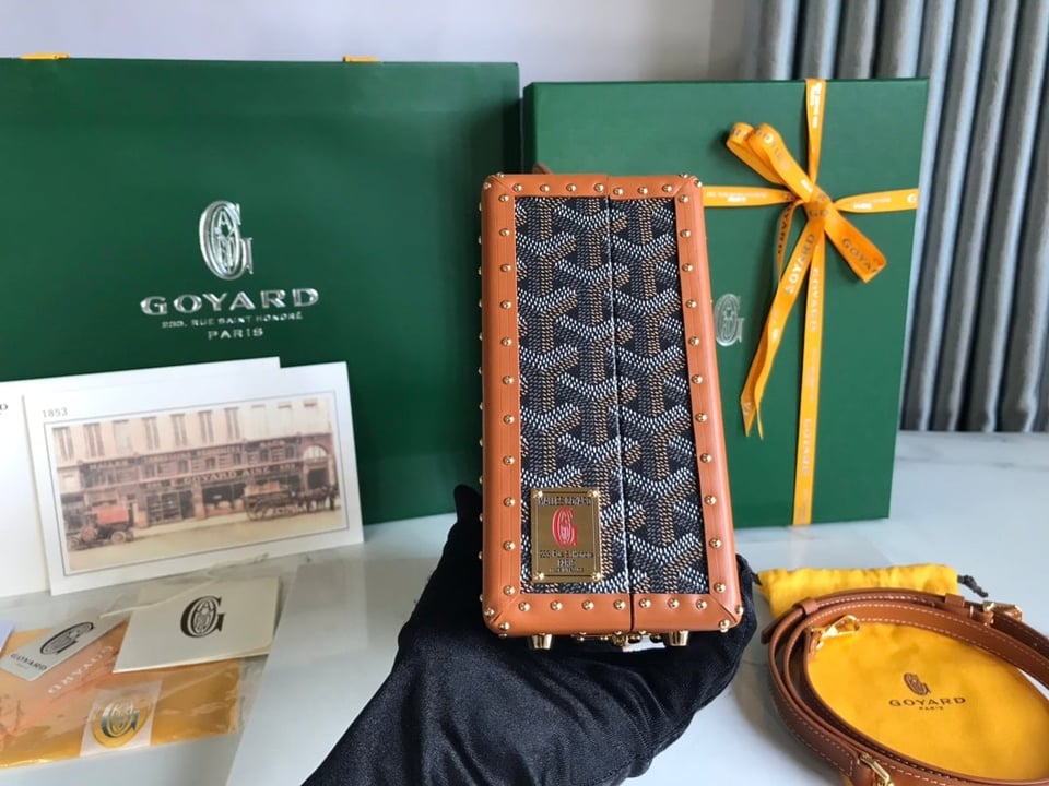Goyard Grand Hôtel Trunk Bag 24.5cm Cm Black Goyardine Canvas And Tan Calfskin view 2