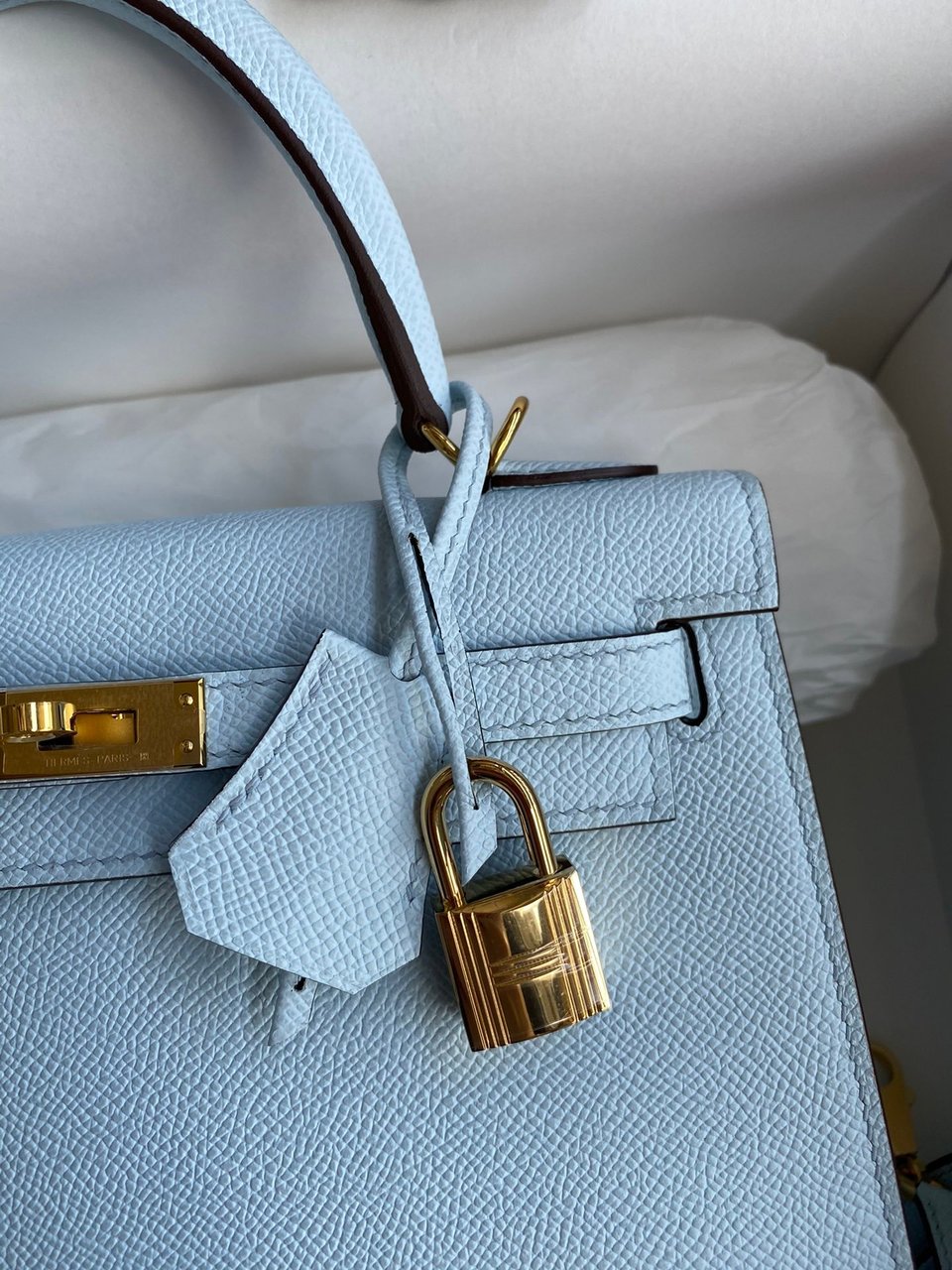 Hermes Kelly 25 Bag In Light Blue Epsom Leather For Women 25cm/10in view 9