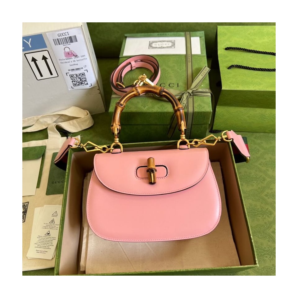 Gucci Small Top Handle Bag with Bamboo Pink view 3