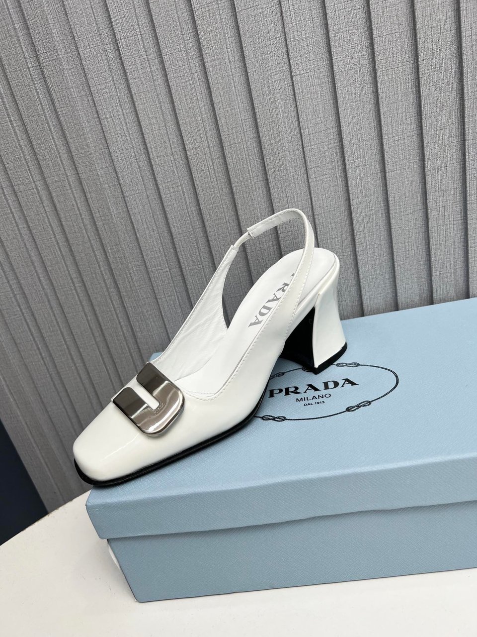 Prada Leather Slingback Pumps White view 7