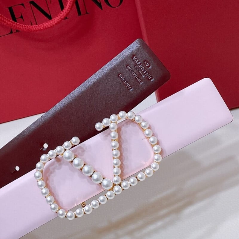 Valentino Vlogo Signature Reversible Belt In Shiny Calfskin With Pearls 40 mm view 10