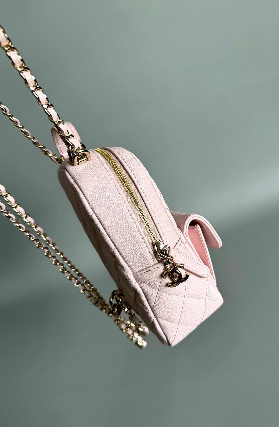 Chanel Mini 18 Backpack Pink Caviar Light Gold Hardware view 7