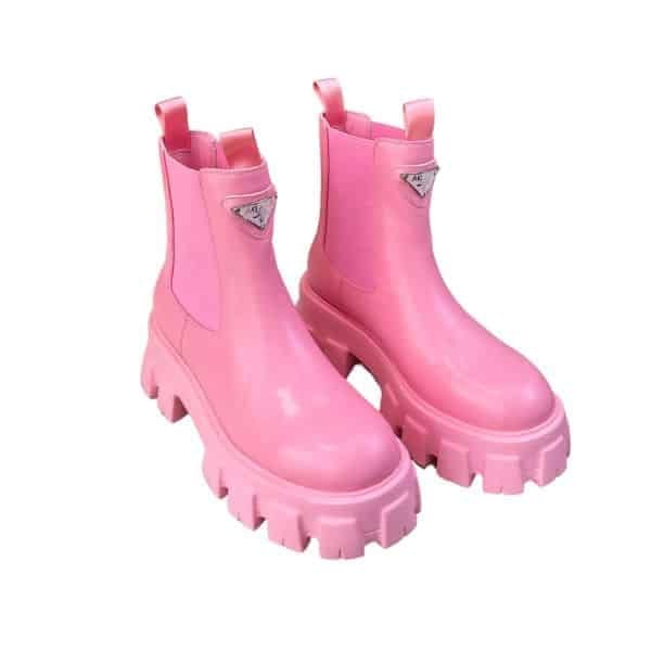 Prada Monolith Brushed Leather Booties Pink view 2