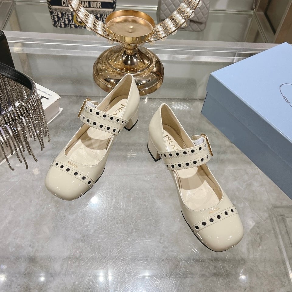 Prada Patent Leather Mary Jane Pumps White view 3
