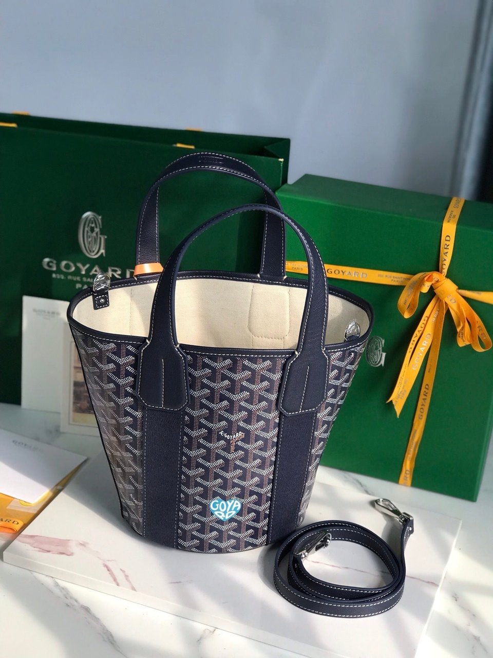 Goyard Small Belharra 24 Cm Navy Blue Goyardine Canvas And Lambskin view 9