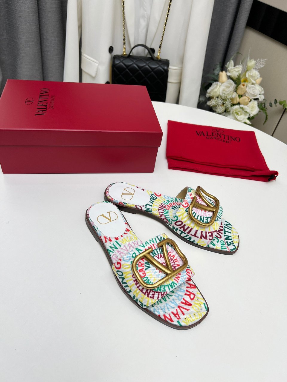 Valentino Garavani Escape Slide Sandal In Canvas With Valentino Loop Print Ws0Bd5Ful Qd7 view 9