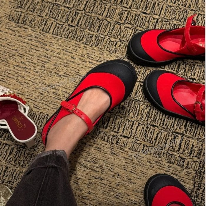 Chanel Mary Janes Fibres Mélangées &amp; Gomme Rouge &amp; Noir G47139 view 2