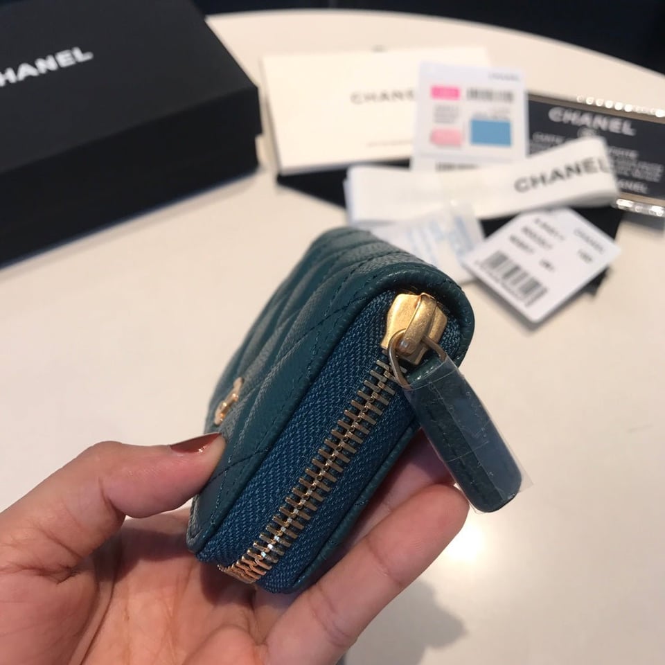 Chanel Zipped Caviar Purse 11 Ocean Calfskin Gold Icon view 9