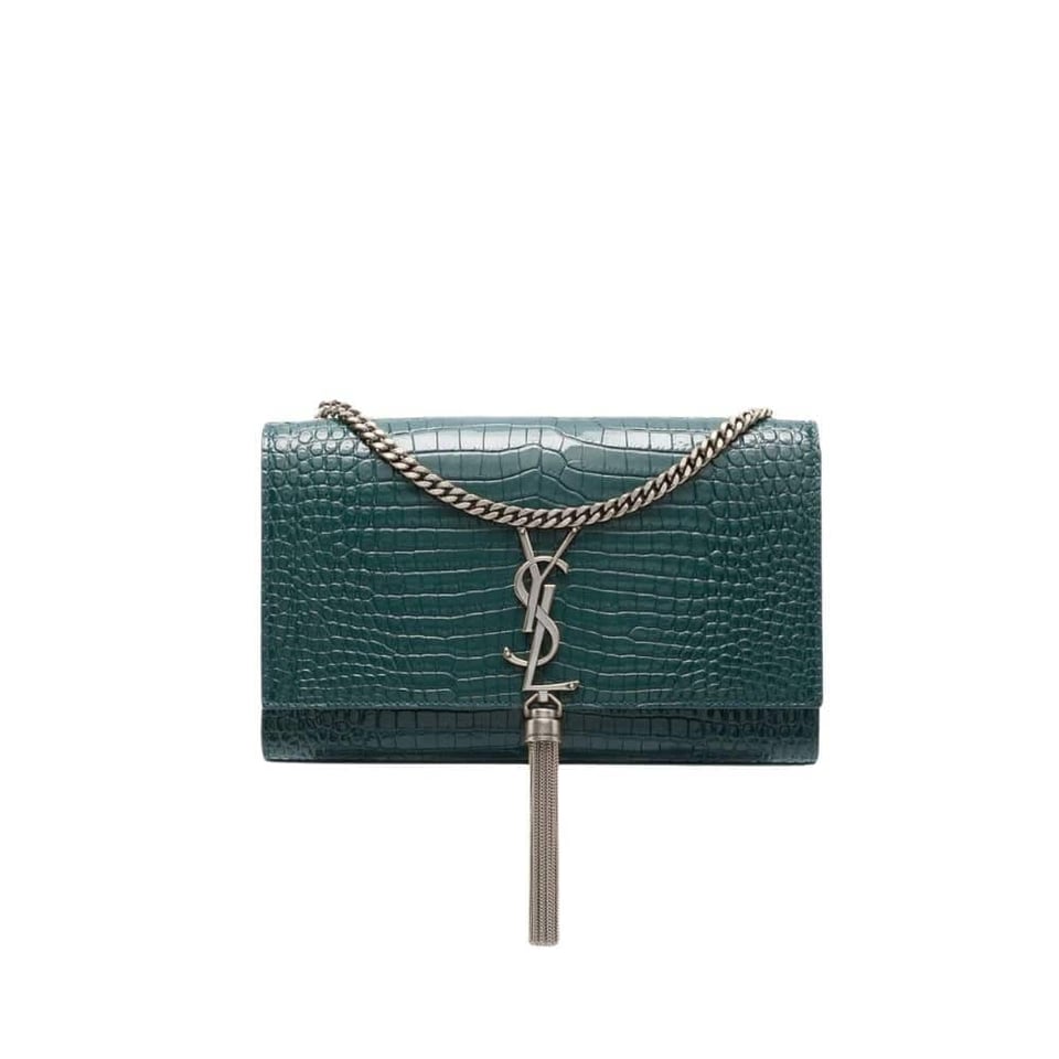Saint Laurent Kate Tassel Medium Crocodile Embossed Leather With Silver Hardware Green 22Cm view 2