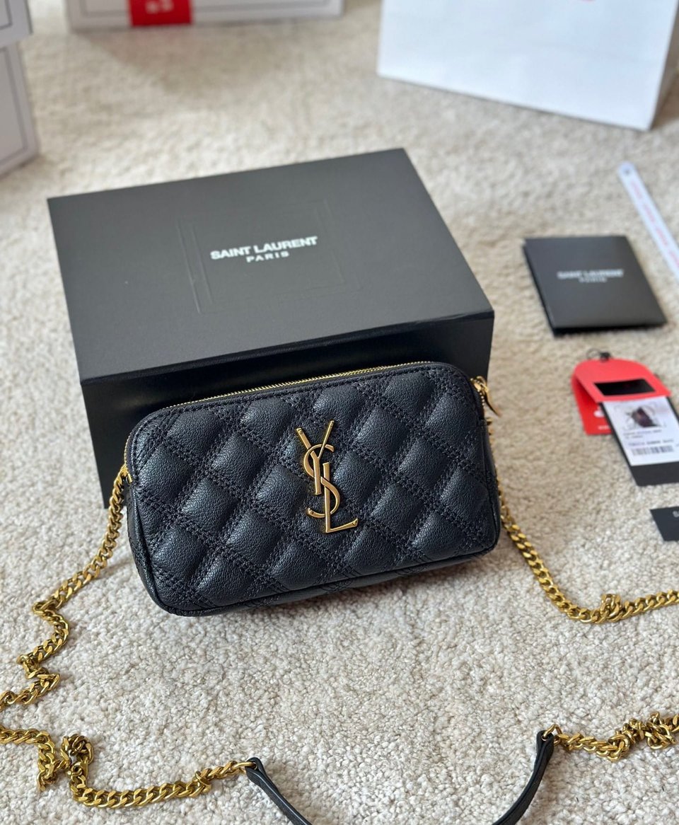 Saint Laurent Becky Quilted Double Zip Pouch Bag Black 20Cm view 4
