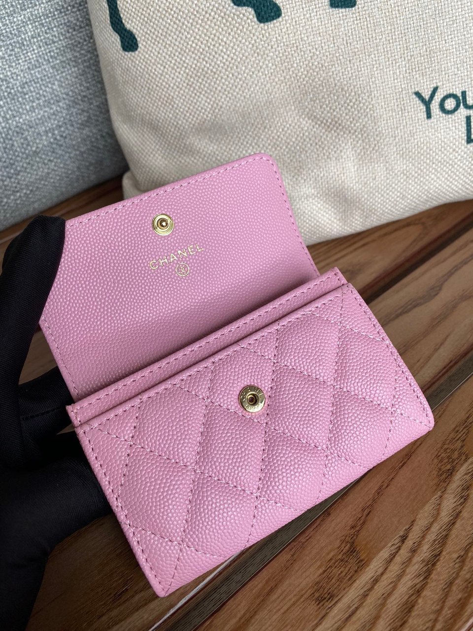 Chanel Small Wallet 11Cm Pink Caviar Light Gold Hardware view 5