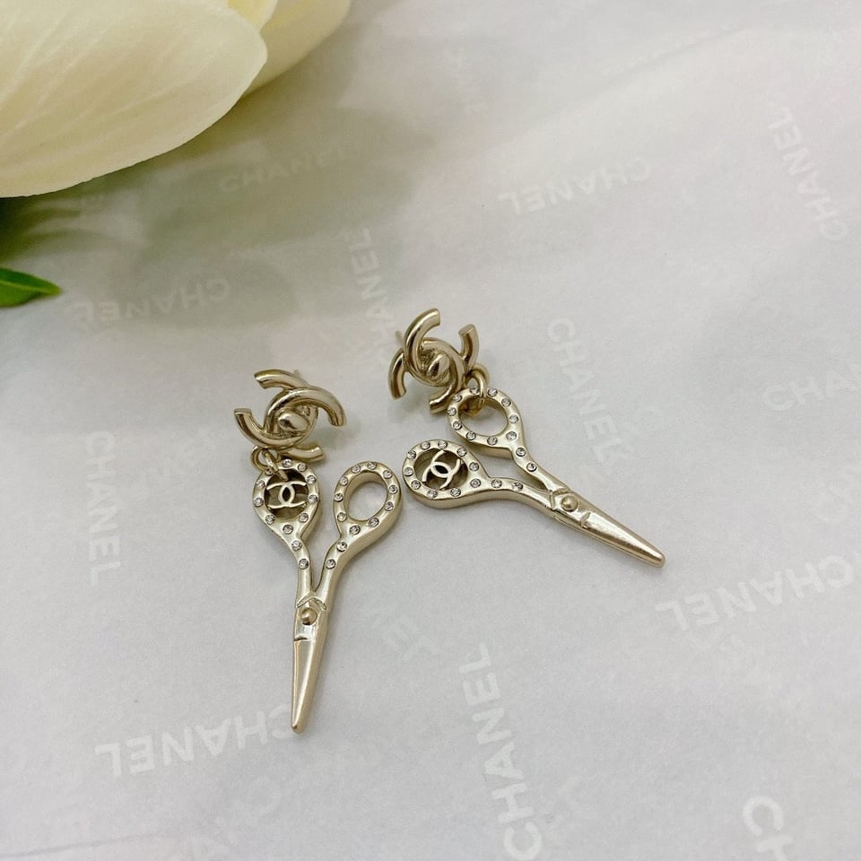 Chanel Cc Lock Crystal Scissors Drop Earrings view 6